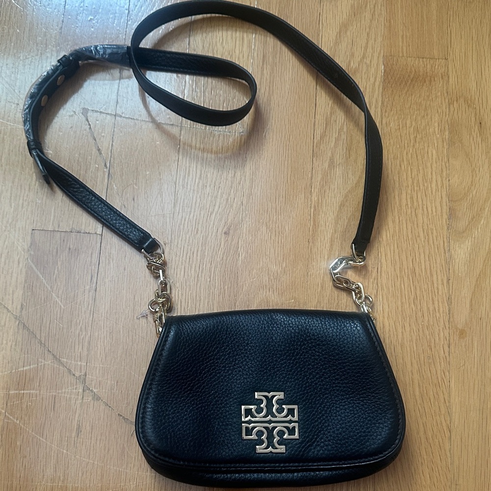 Tory Burch Black Leather Crossbody Bag with Gold Accents